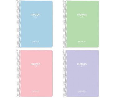 Metron Σπιράλ Τετράδιο Ριγέ Α4 / 4 Θεμάτων Note Pastel